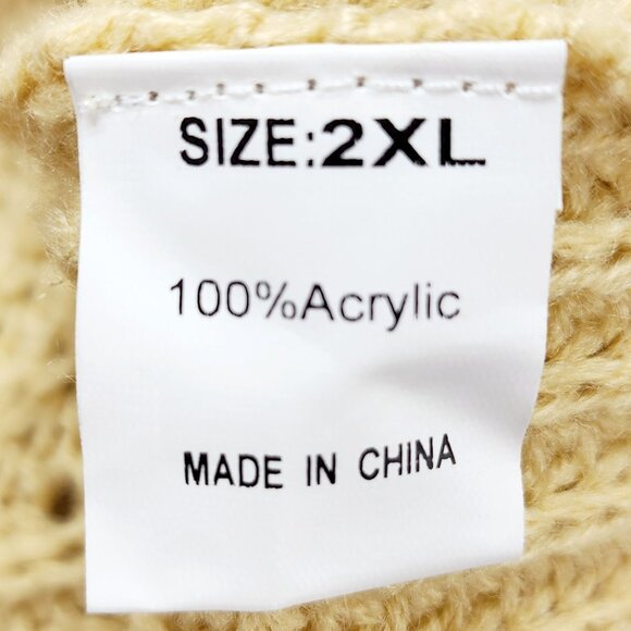 Beige Knit Sweater Size 2XL With Diamond Pattern Sleeves & Ribbed Hem - Picture 5 of 9